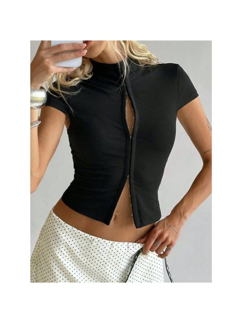 Hook and Eye Front Short Sleeve T-Shirt